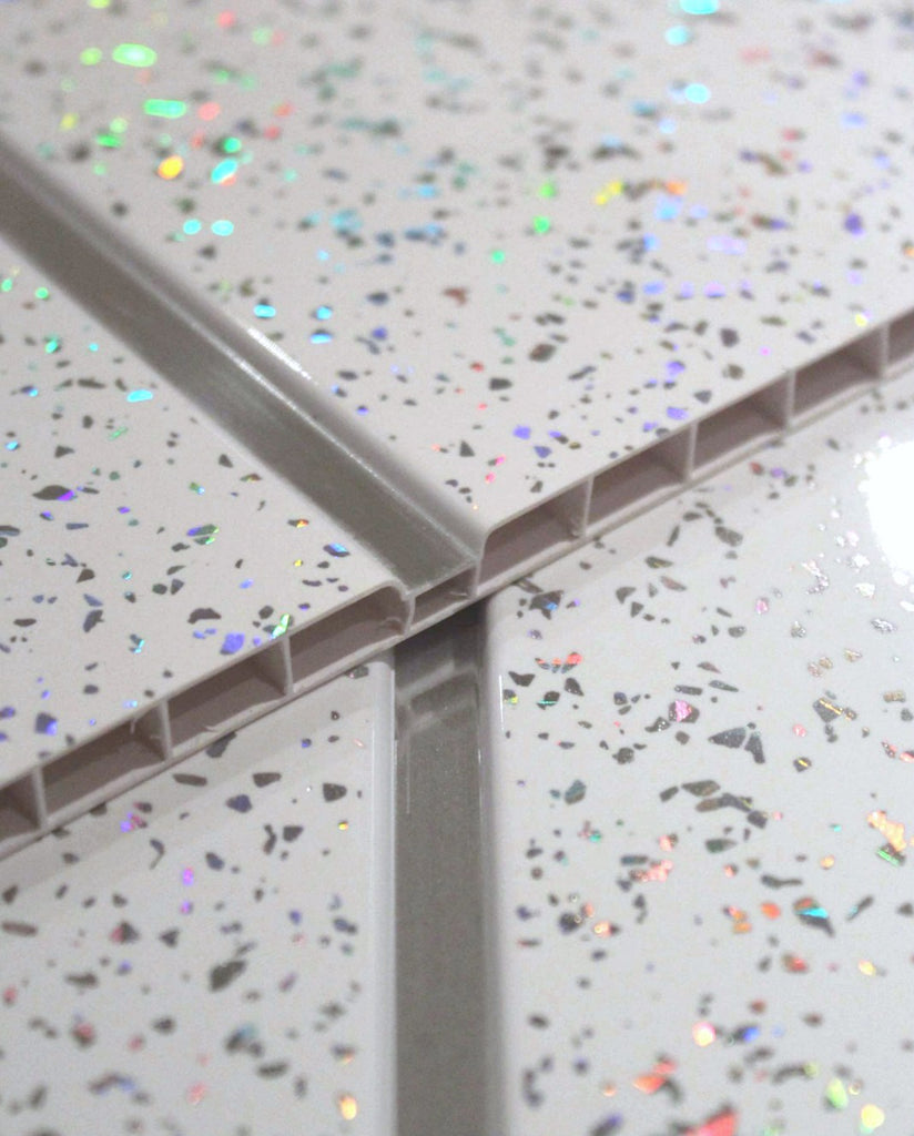 PVC Cladding White Sparkle with Chrome